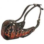 Burning Fire Hand Painted Leather Dog Muzzle for Attack Training