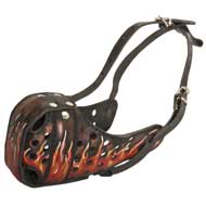 Burning Fire Hand Painted Leather Dog Muzzle for Attack Training
